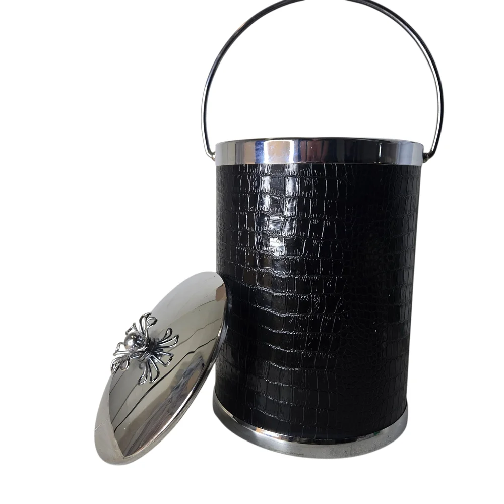 Elegant Black Ice Bucket with Silver Accents